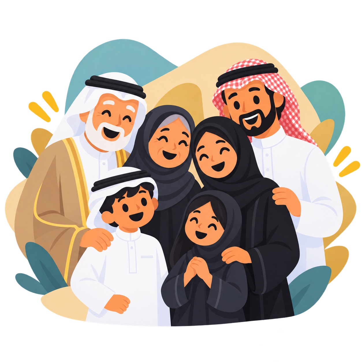 Happy multi-generation family illustration